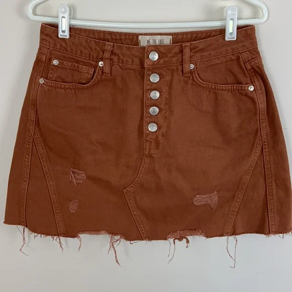 🌷We The Free Distressed Copper Denim Mini Skirt Size 29 - Picture 2 of 5